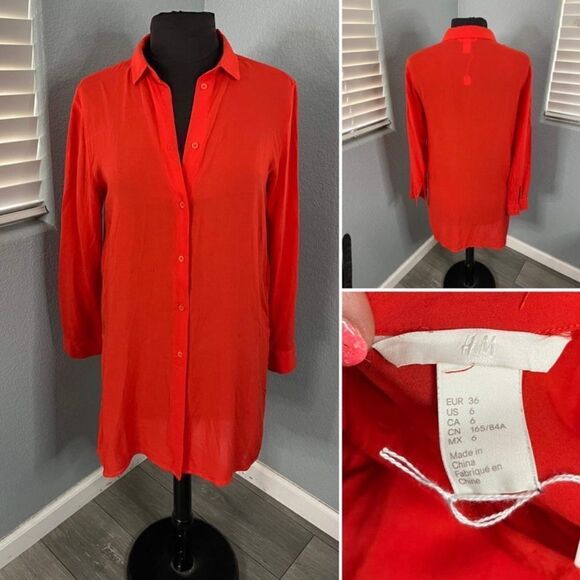 H & M Button Up Blouse  - Bold Red size 6 - Picture 1 of 1